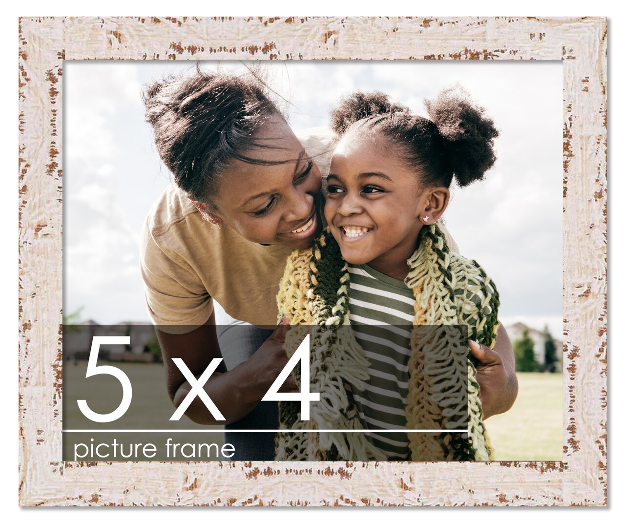 Photo Size Shabby Chic White Picture Frame - UV Acrylic, Foam Board Backing, Hanging Hardware